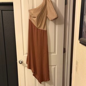 Anthropology Elegant Tan and Brown Asymmetrical Dress